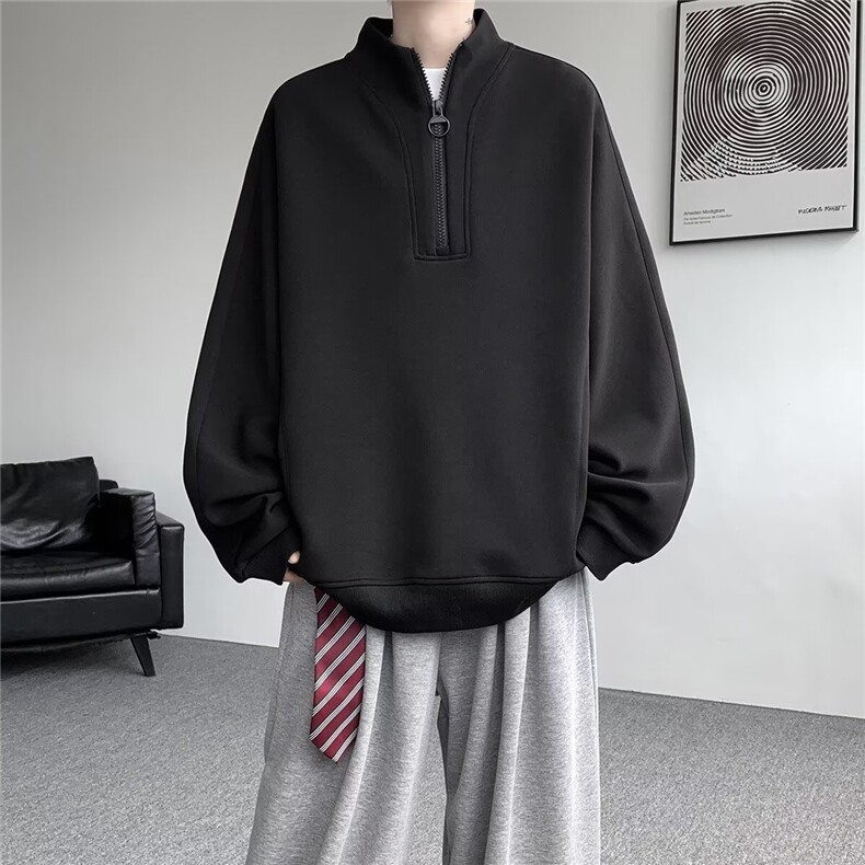 KT54-P51秋季卫衣男款休闲宽松重磅打底衫2025新款潮半拉链,男装T恤,电商B323A