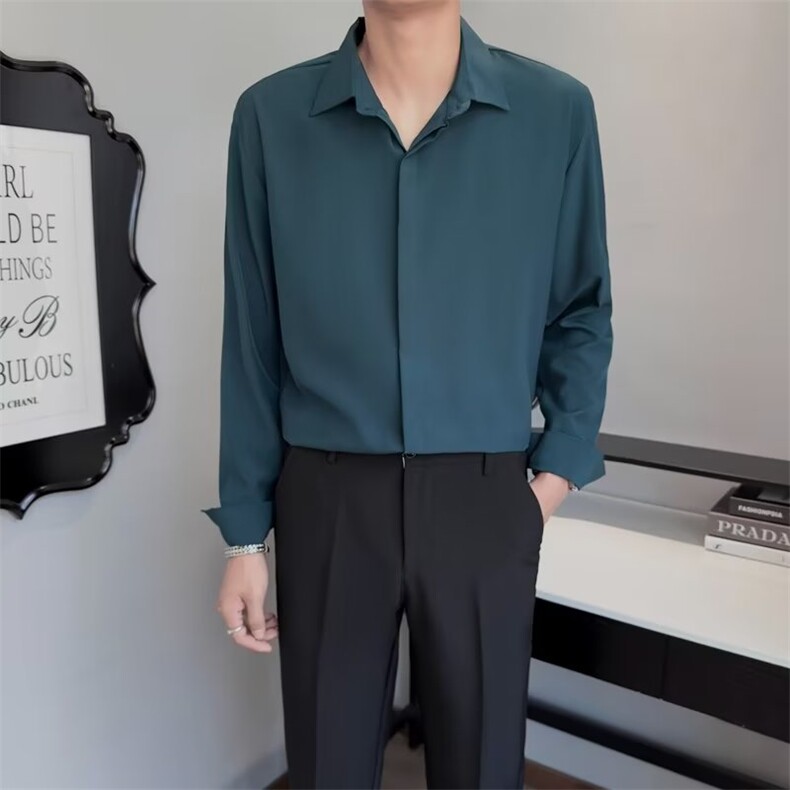高级感白衬衫男长袖春季冰感轻熟风衬衣韩版潮流帅气上衣服男Y38,男装衬衫,星座1116A-2（原606A-1）