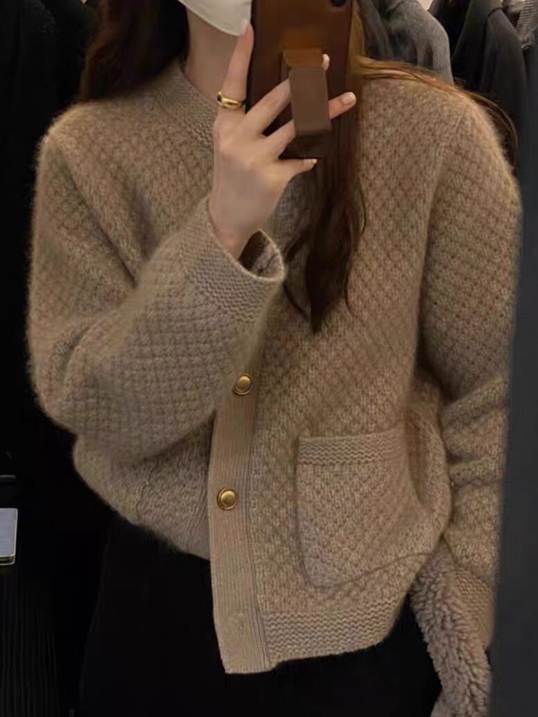 秋冬新款女圆领外搭纯色韩版毛衣外套显瘦羊毛开衫,女装羊毛衫,思途羊绒