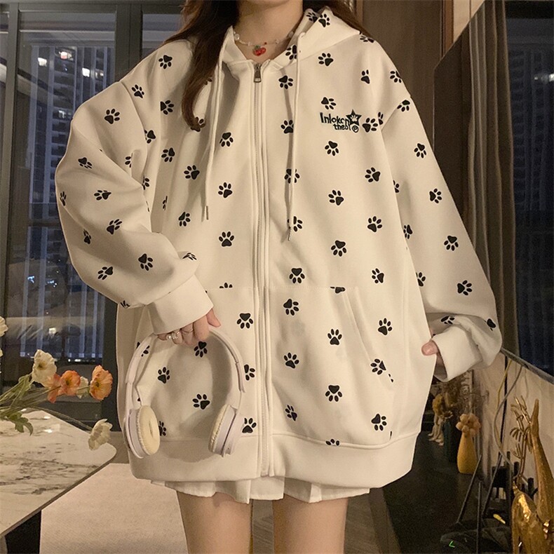 A357-P952024新款印花连帽外套春秋学院风休闲百搭拉链开衫上衣,女装短外套,星座911