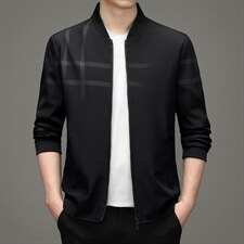 男士夹克2023新款春秋季中年商务男装纯色立领条纹休闲外套薄，男装夹克，电商B212（原钱塘6029）