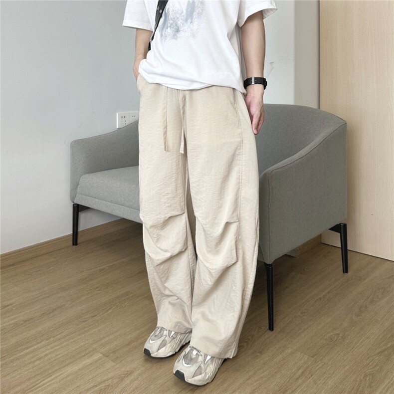 人造亚麻裤透气长裤宽松老钱风CK046褶皱,男装休闲裤,电商A466