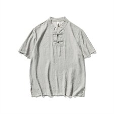 平铺大码风棉麻亚麻短袖盘扣衬衫唐装薄款汉服透气F18/P50,男装T恤,电商A221A