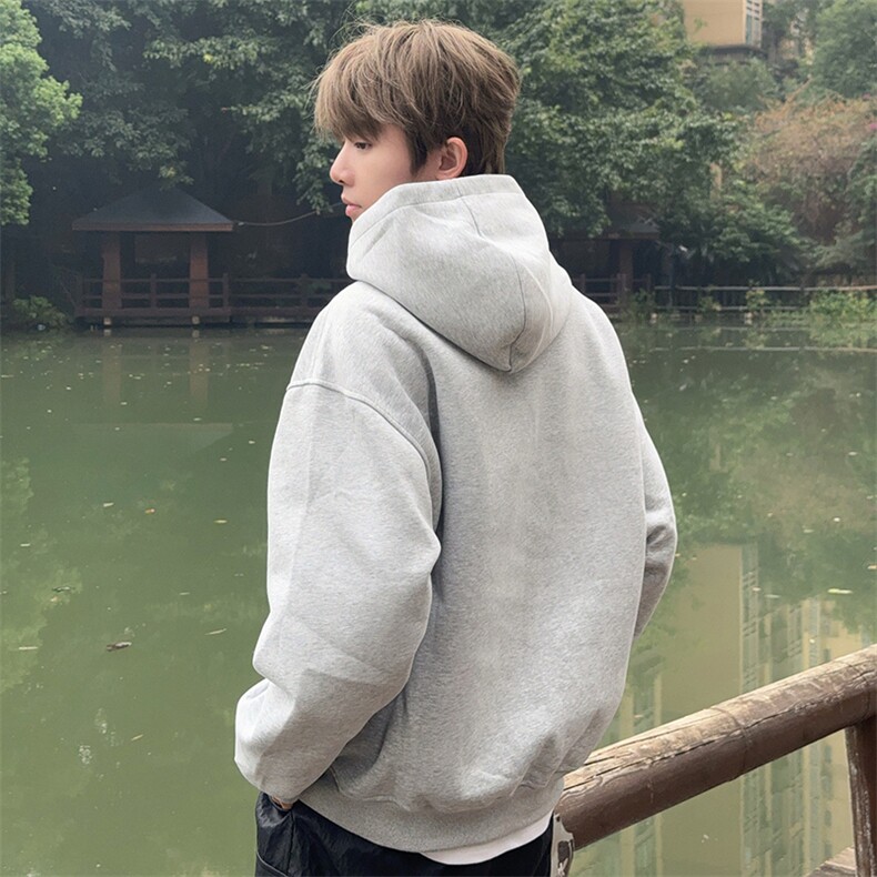 抖音得物高品质二开25秋冬美式重磅宽松纯色连帽拉链高领卫衣W65,男装卫衣,电商A486-1