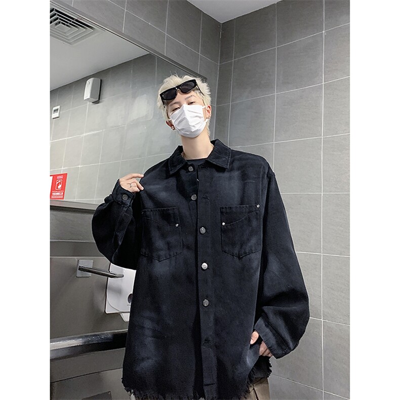 F449P65阿于呆美式复古水洗长袖牛仔衬衫男宽松百搭情侣,男装衬衫,星座512-6