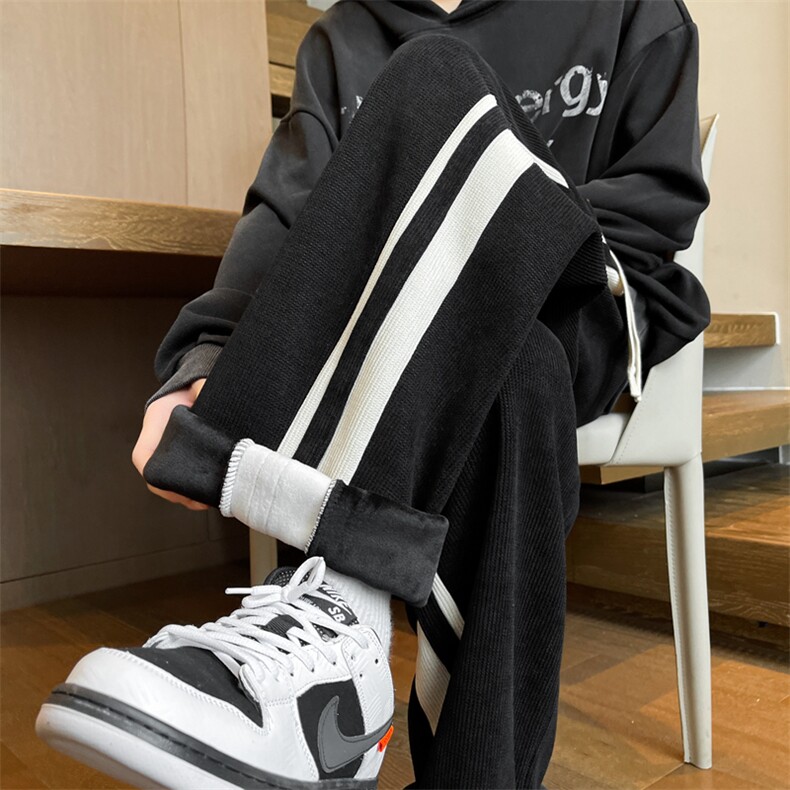 8XL-M特大码直筒加绒裤休闲长裤美式高街阔腿裤子KZ1923P55加绒65,男装休闲裤,电商B238