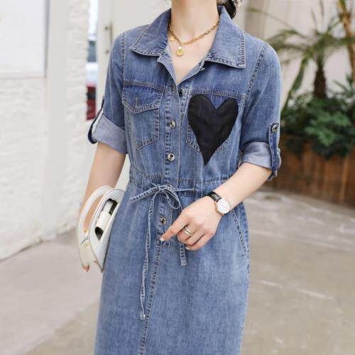 夏装牛仔连衣裙，女装连衣裙，菲雪妮