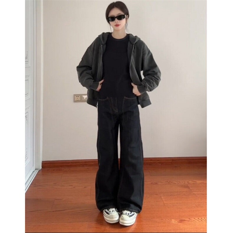 【现货】2025春季美式弯刀阔腿黑色牛仔裤610A-K8707特P45,男装牛仔裤,星座610A