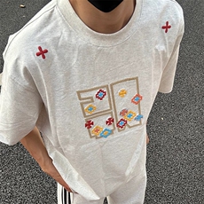 万针全刺绣工艺高品质260克双纱纯棉美式高街短袖T恤特P33，男装T恤，电商A486