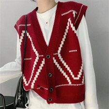 黑白菱形格单排扣开衫马甲无袖背心早春新款女毛衣针织衫欧洲站，女装马夹，潮品会