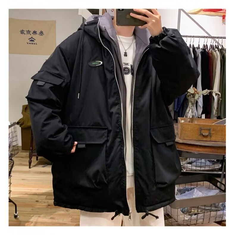 假两件棉衣男港风宽松百搭工装棉袄外套冬季连帽棉服MN105,男装棉衣,星座1116A-1（原606A）