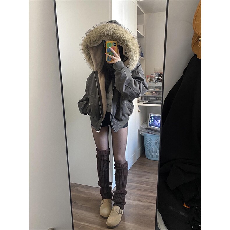 现货重磅boxy短款棉衣座山雕大毛毛领男女棉服水洗工装厚外套,男装棉衣,电商A486-1