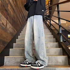 闪电纹牛仔裤男痞帅设计感裤子直筒微喇长裤男装牛仔裤NTG43-P45，男装牛仔裤，星座302B