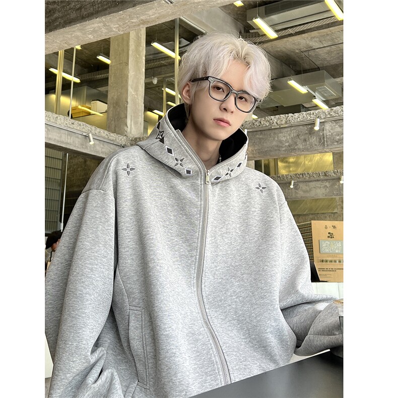 绣花重磅刺绣卫衣男女情侣连帽衫春秋美式外套JK603-P78,女装短外套,电商C307