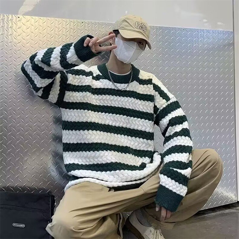 港风街头潮流条纹毛衣男秋冬季潮针织衫M2005P48,男装针织衫/毛衣,星座1116-2