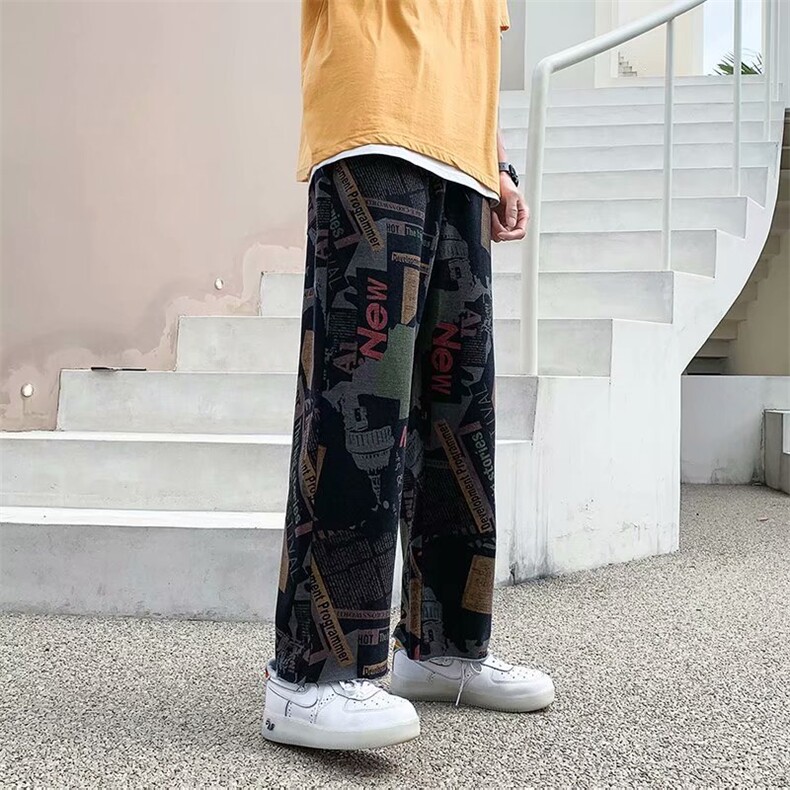 日系美式裤子高街风格宽松阔腿美式复古印花休闲裤男K1227-P30,男装休闲裤,星座512-2