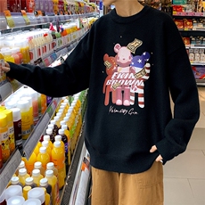 1港风圆领中性情侣潮流大码M-5XL印花加厚毛衣男7673P48加绒P55，男装针织衫/毛衣，星座226-2