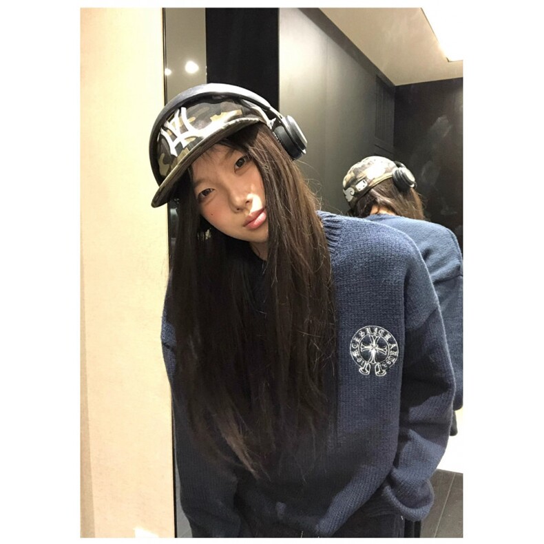 美式复古旗帜字母提花毛衣男女cleanfit慵懒风百搭宽松情侣针织衫,男装针织衫/毛衣,星座506A