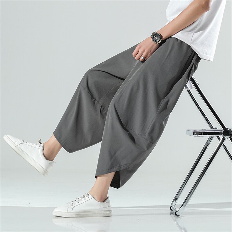 2025新中式冰丝凉爽沙滩裤汉服宽松阔腿裤A057-K171-P30,男装民族服装,电商A057B