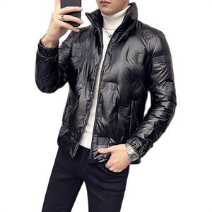 90白鸭绒英伦羽绒服男短款立领亮面大码外套B001-P140 -M-5XL图片