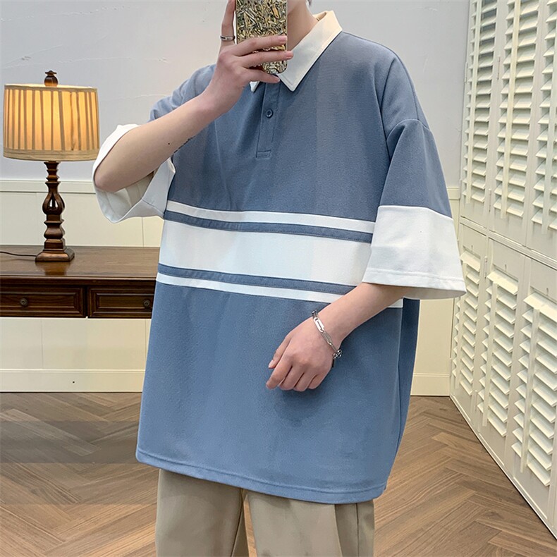 2023夏装潮牌条纹翻领Polo衫拼接撞色短袖T恤男女627-P35控价58，男装Polo衫，电商A441-1