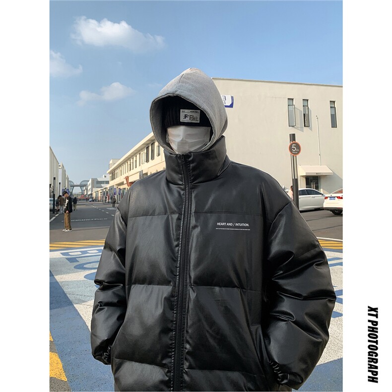 港风街景冬款字母印花宽松立领PU皮棉服A247-MY84521特批95控158,男装棉衣,电商A247