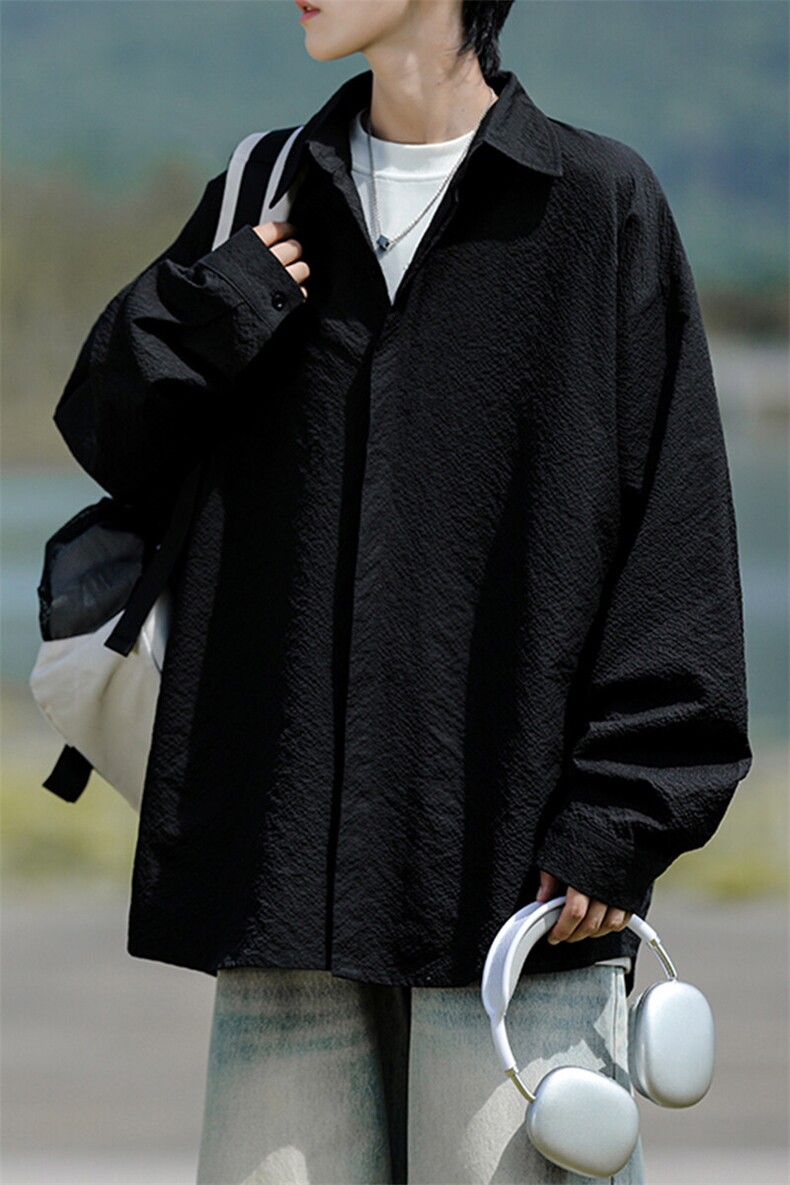 8XL-M泡泡纱盐缩肌理长袖衬衫男夏季冰丝外套防晒衬衣CS29007P40,男装衬衫,电商B312