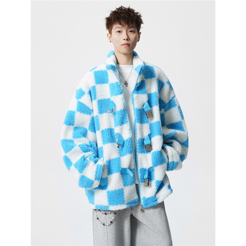 羊羔毛格子外套大码M-5XL加棉聚酯纤维棉衣YG78159P105控149，男装棉衣，星座227-7