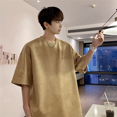 港风2025夏装麂皮绒情侣半袖上衣男装夏季大码宽松短袖T恤S318P28，男装T恤，电商A233-1