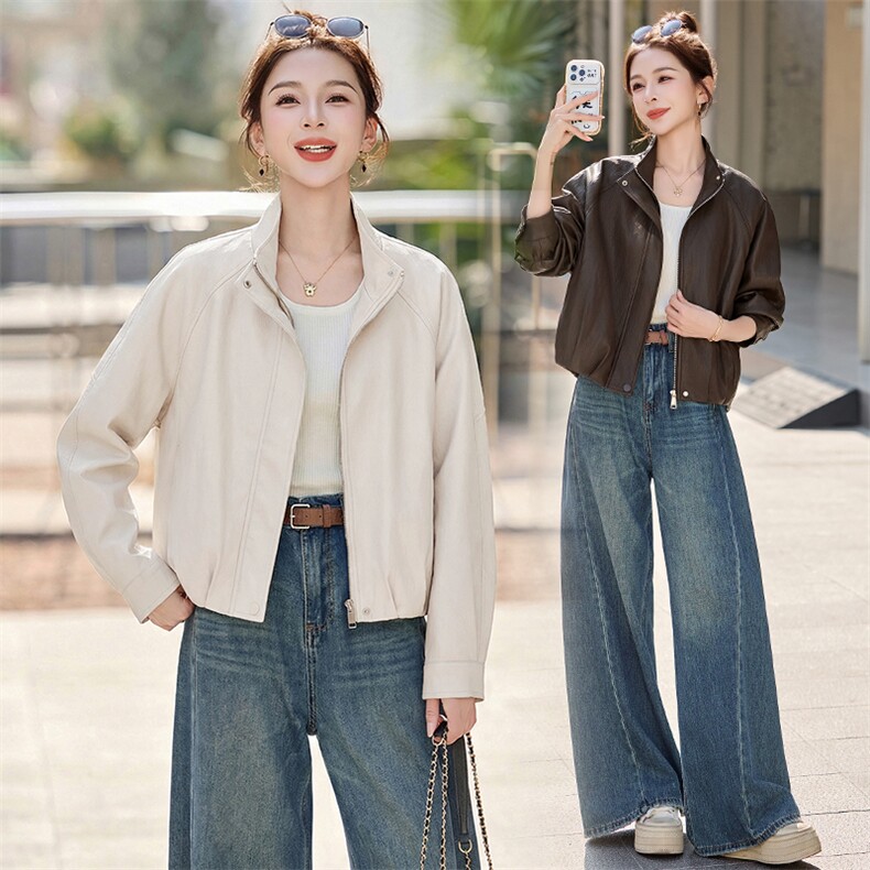 皮衣外套女春秋季2026新款小个子港风复古高级感皮夹克,女装皮衣,秀美人生