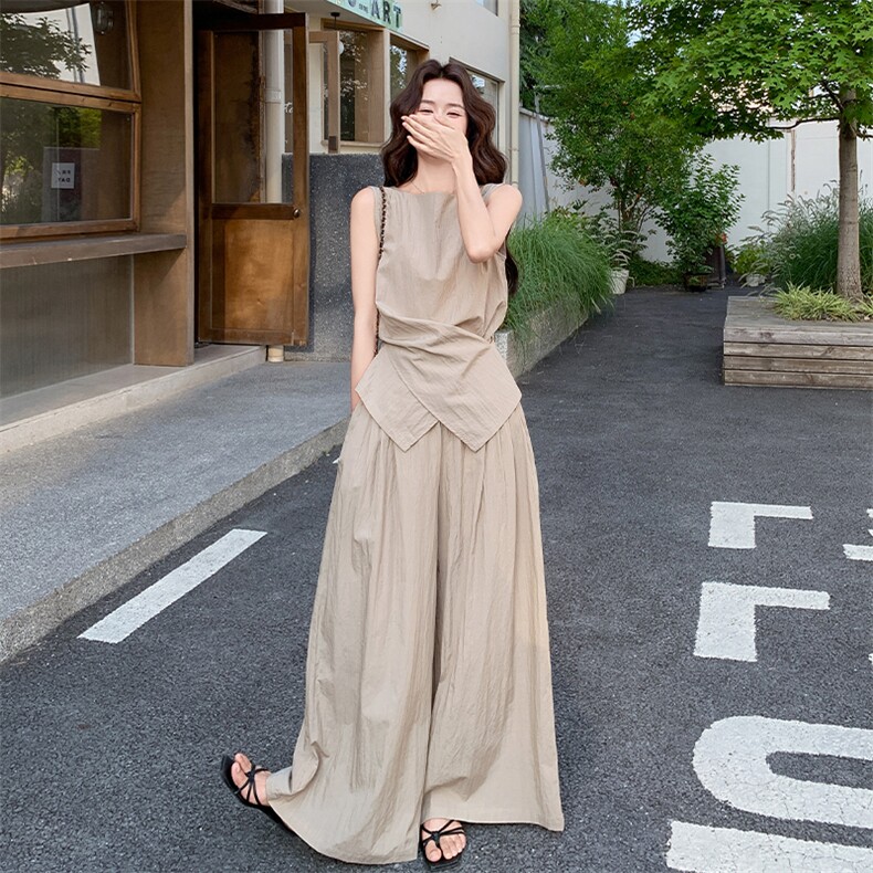 法式无袖背心阔腿裤套装女夏季松弛感两件套B129-1553P165K245,女装套装/套裙,莘蕾