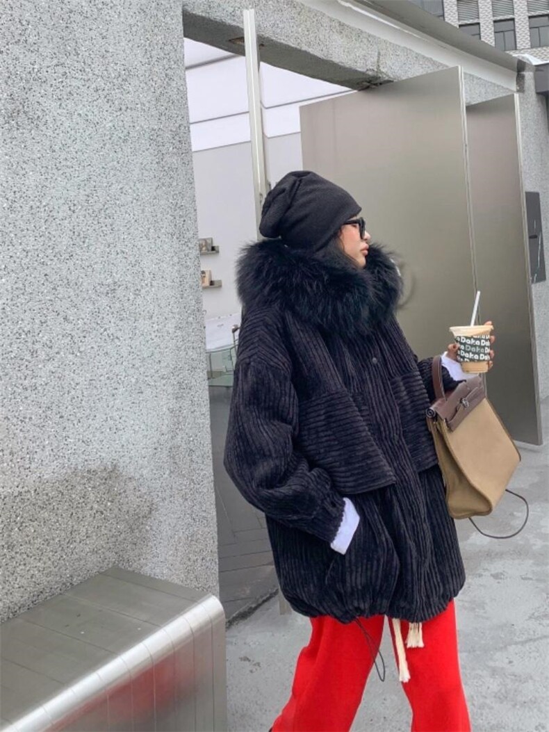 灯芯绒狐狸毛零派克服，其它，ANRUILA