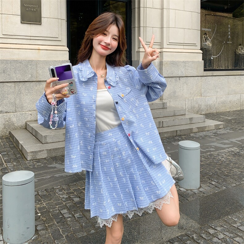 26春新款-蝴蝶刺绣设计感学院风衬衫套装2605-P160K258,女装套装/套裙,2B190