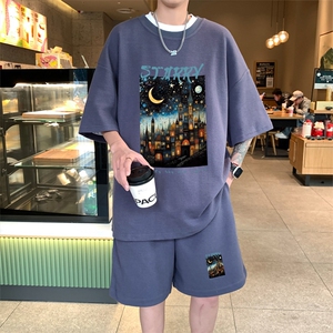 ！2025夏季新款男士华夫格短袖T恤套装学生一套HTZ102P50图片