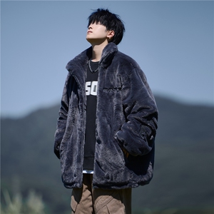 wassup happy美式刺绣羊羔绒外套男冬季潮牌复古加厚宽松保暖棉衣图片