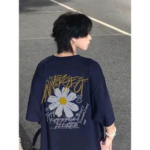 抖音得物 210克现货宽松纯棉美式潮牌印花落肩袖纯棉T恤AT21108图片