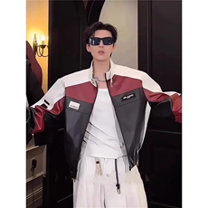 JK8574-P68美式pu皮衣飞行员夹克男款情侣拼接撞色痞帅高级感，男装皮衣，电商B323A