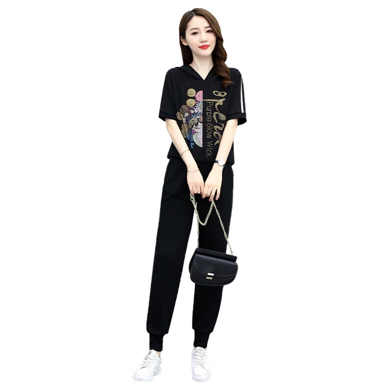 2024年夏季新款宽松显瘦韩版百搭时尚刺绣休闲套装洋气两件套,女装套装/套裙,拾衣
