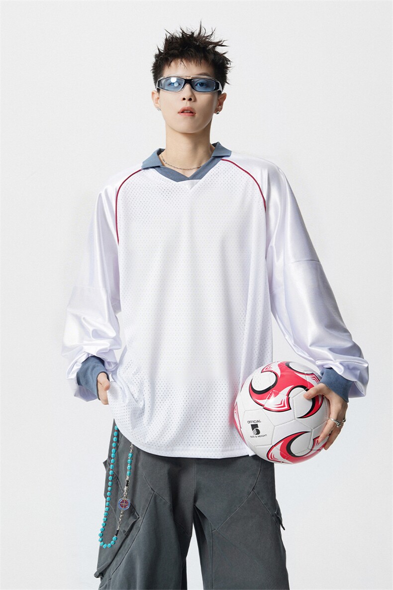 可二开美式POLO衫大码M-5XL拼接V领球衣长袖T恤男CX78111P45控69,男装Polo衫,星座226-1