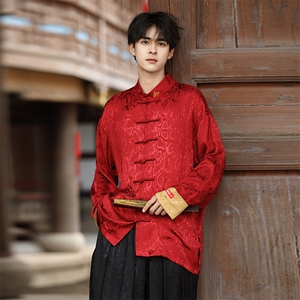秋冬新品风（红财神）潮丝绸提花改良唐装外套男女C3460图片