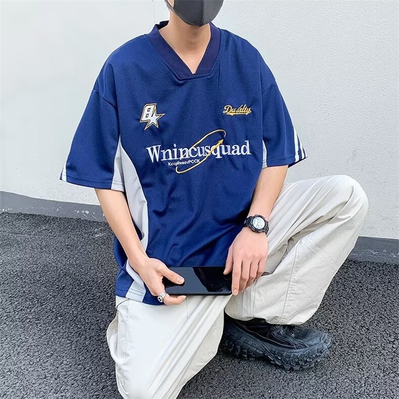 牌夏季潮流男标准青春流行T恤五分袖城市风貌新款日常V领L03P32,男装T恤,星座1116-2