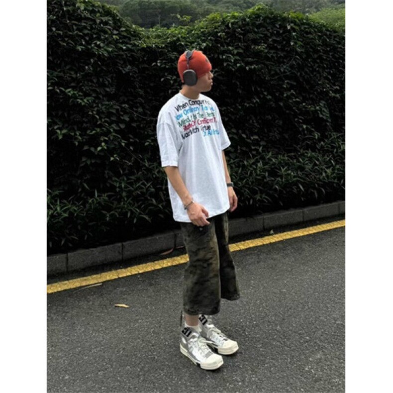 夏季新款复古不规则字母印花男女纯棉短袖设计感宽松T恤TY044,男装T恤,星座1116A（原606A-3）