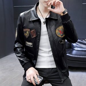 2021春季新款男士拉链皮衣潮流休闲外套电商A158-100图片
