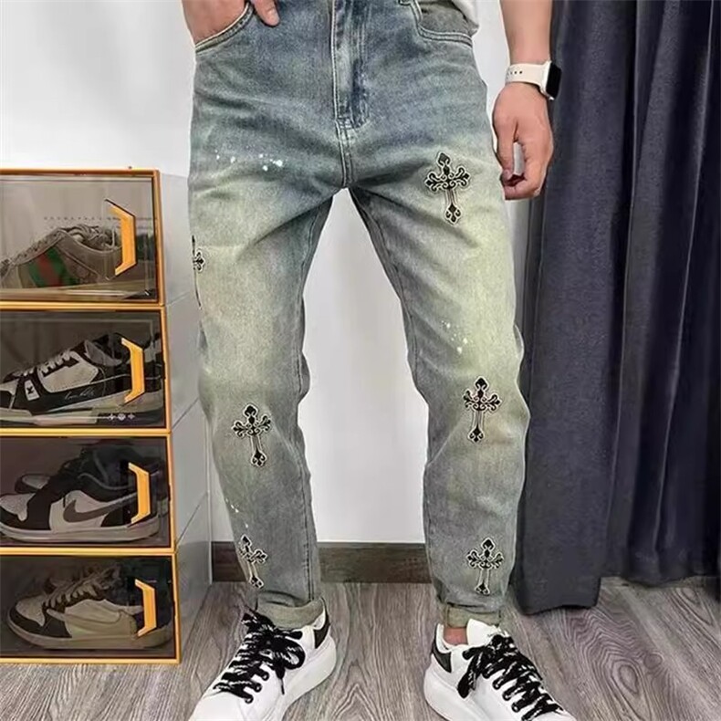 新款宽松直筒牛仔裤男士复古刺绣潮流休闲裤百搭长裤AM1107P50,男装牛仔裤,星座1013-5