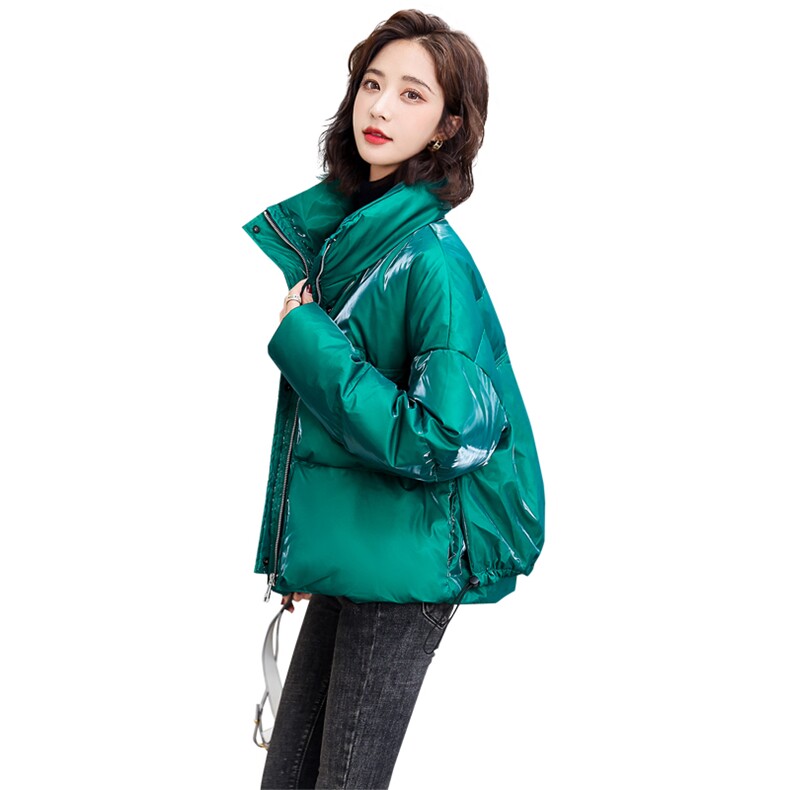 绿色羽绒服女冬亮面免洗短款2023新款加厚面包服洋气小个子外套潮,女装棉衣/棉服,辉之琳