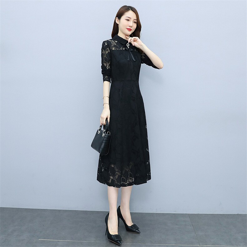2022秋季衫领蕾丝长款打底连衣裙（配饰品）,女装连衣裙,安之芮娜
