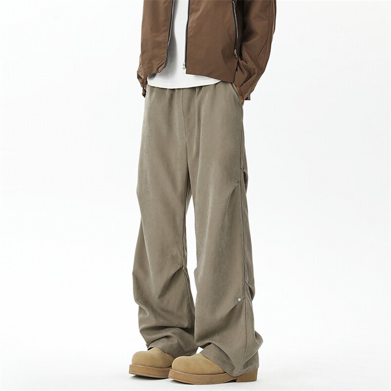 春季新款Q2485-TP2539桃皮绒休闲多色可选百搭直筒打褶长裤，男装休闲裤，电商A102