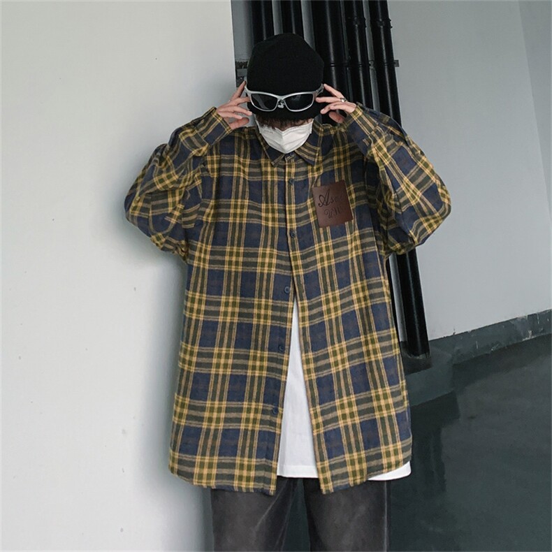 CS32-P35美式潮牌格子休闲长袖衬衫,男装衬衫,星座1501-1