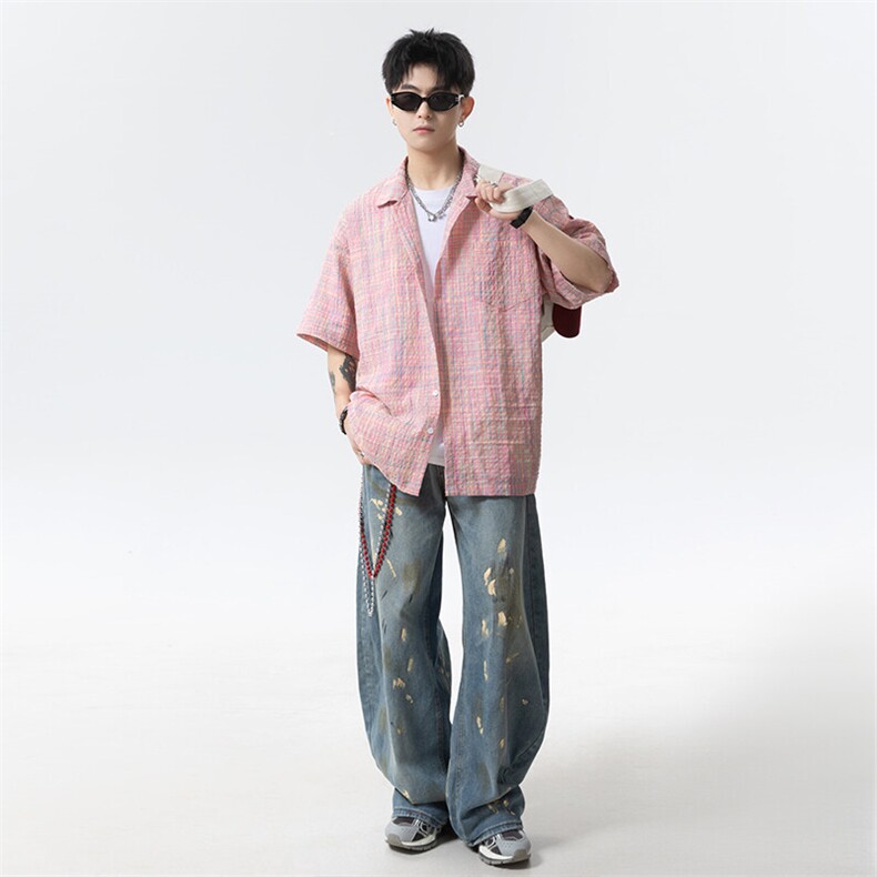 格纹泡泡纱短袖衬衫男XH112-特p35,男装衬衫,电商B367