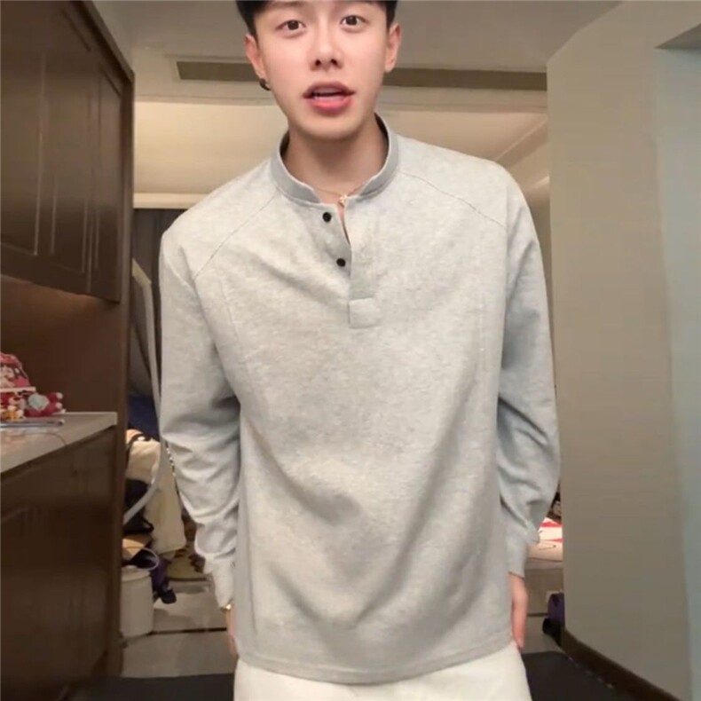 1506/Q8140/P36白灰色美式亨利领卫衣,男装卫衣,星座1506